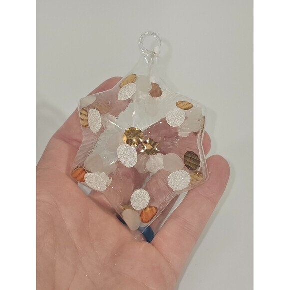 VINTAGE Hollow Clear Blown Glass Christmas Ornament Polka Dot Star Decor EUC - Picture 3 of 4